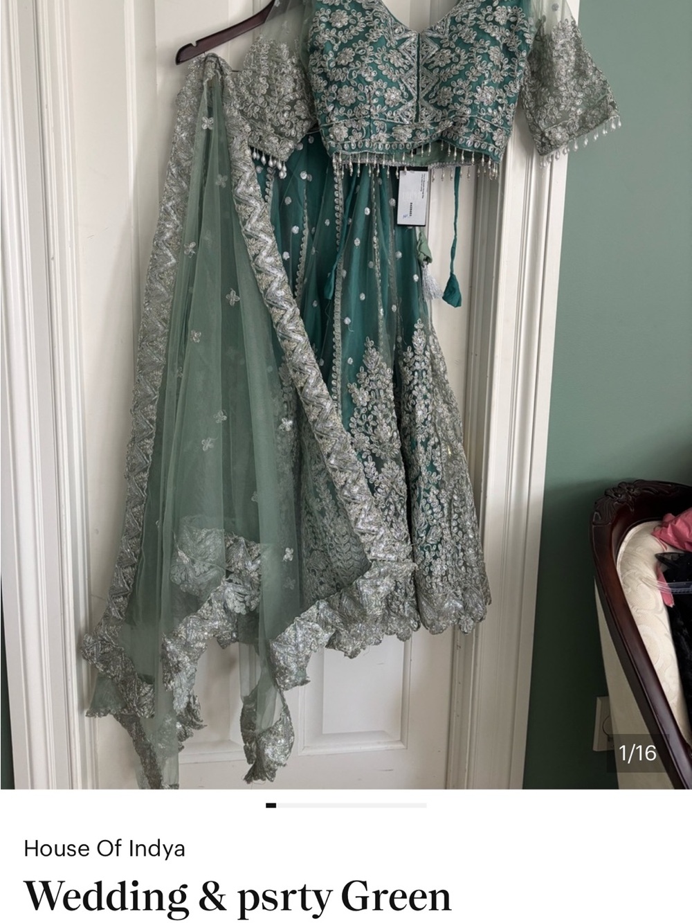 Wedding & party Green
Embroidered women's Lehenga three pieces Set.Silver work M